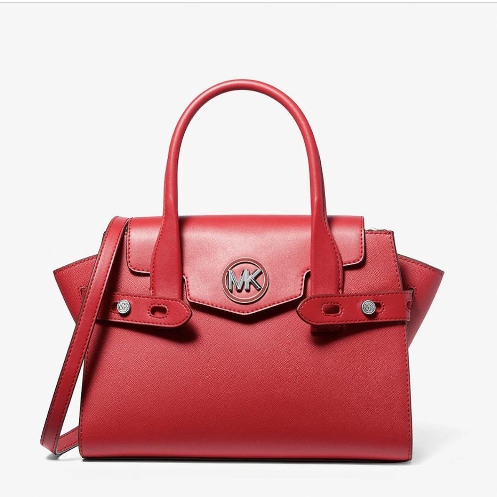Michael Kors Carmen Satchel NWT Structured Shape and Silver Hardware, Red